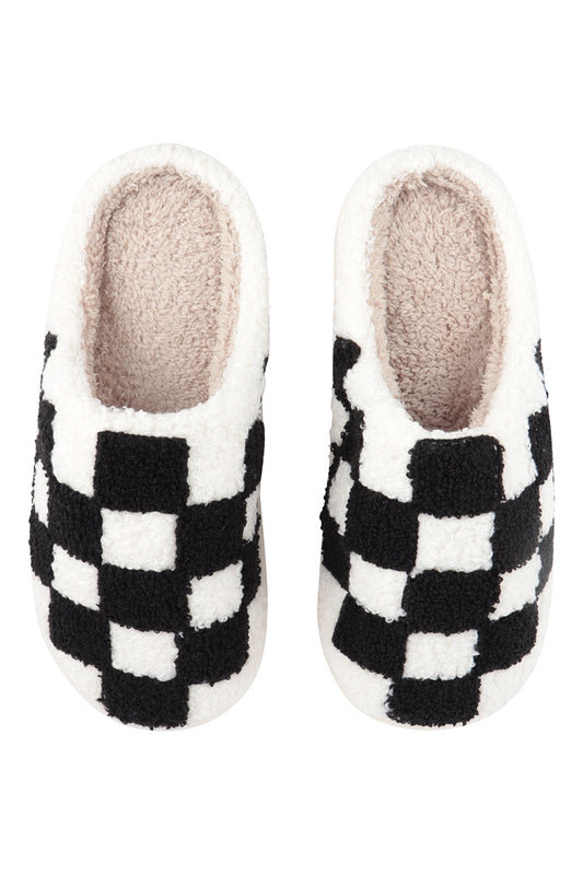 Black Checkered Fleece Slippers Small