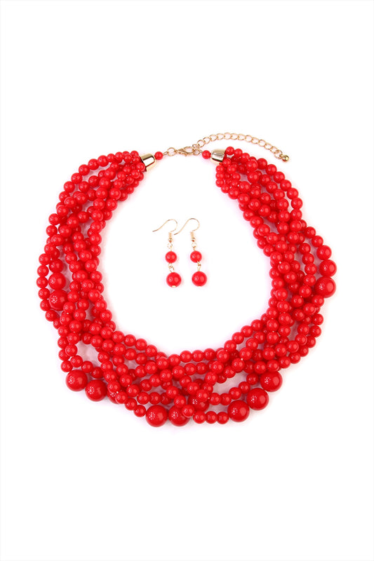 Red Bubble Choker Necklace & Earring Set