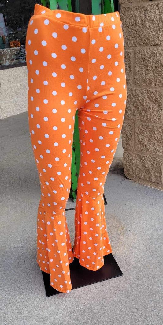 Orange & White Polka Dot Flare Ruffle Pants
