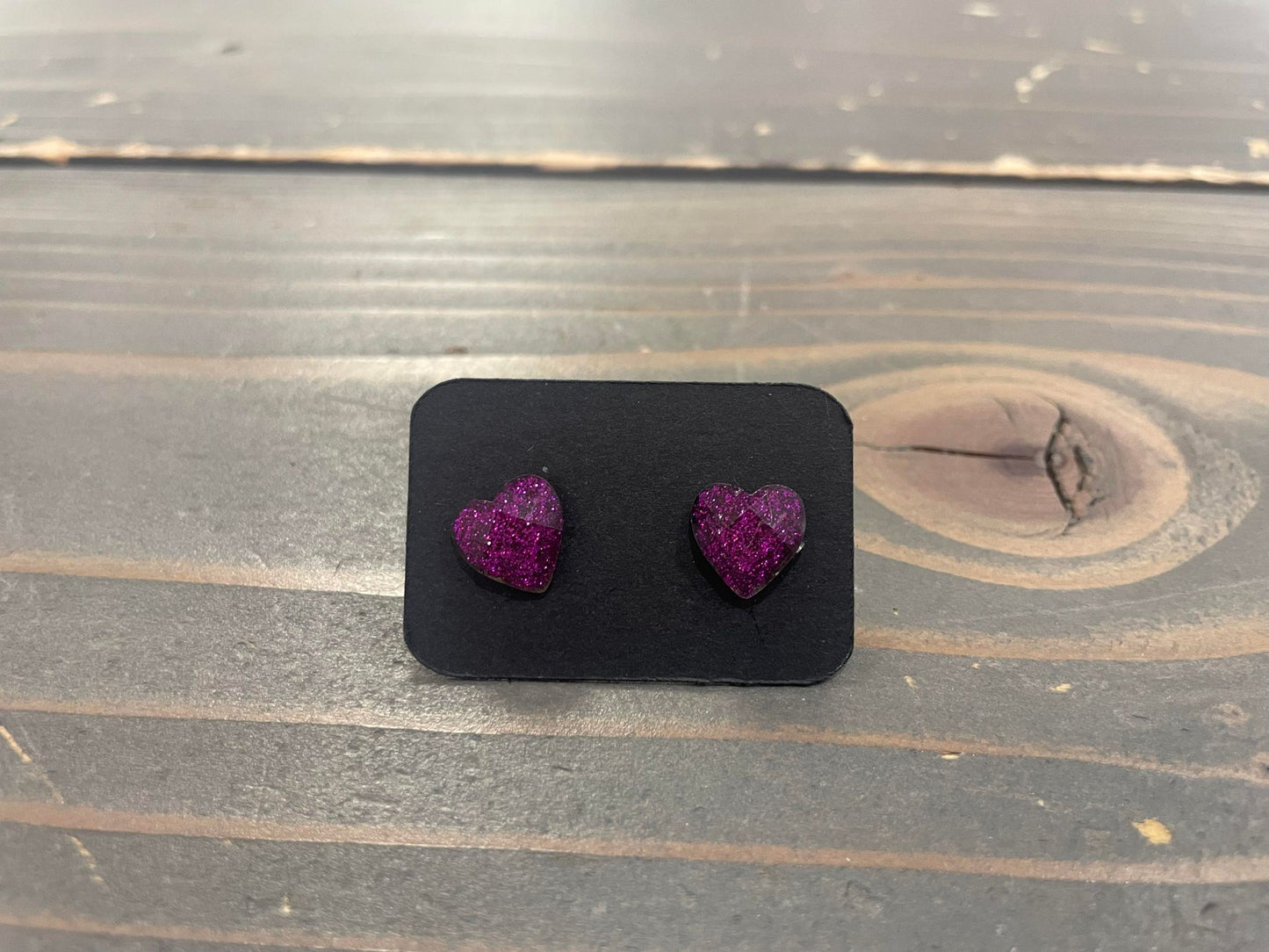 Glitter Heart stud earrings Purple