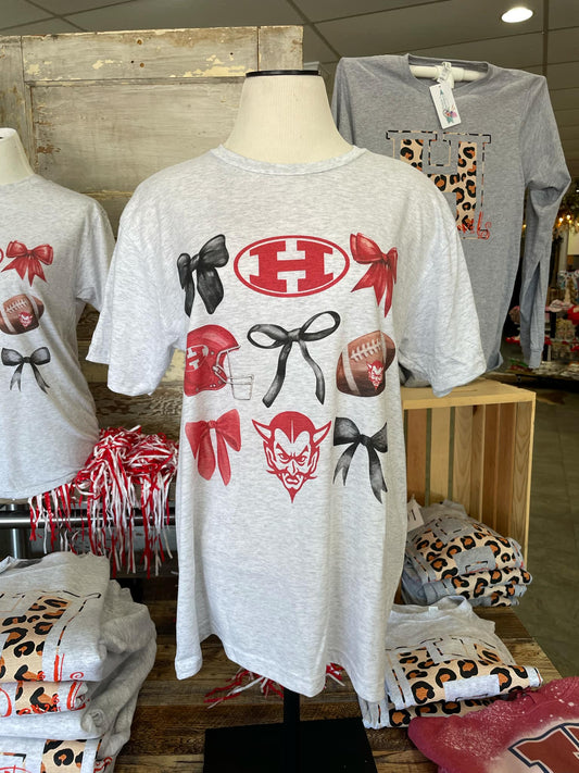 Grey Red Devils Bow  Football Tshirt