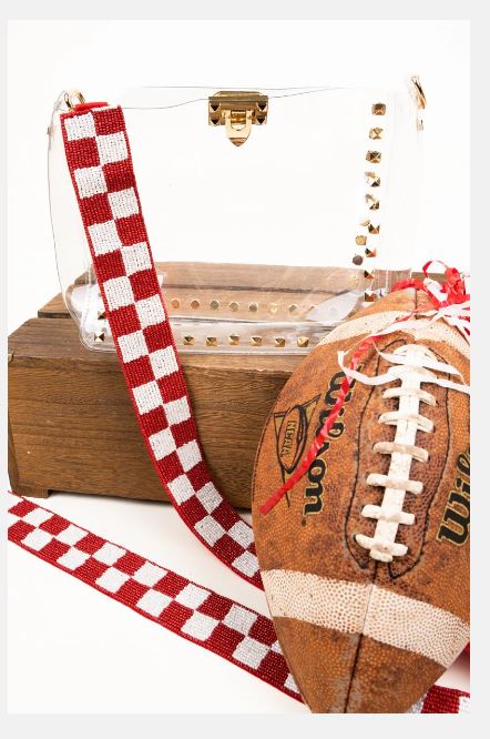 Red & White Checkerboard Beaded Purse Strap