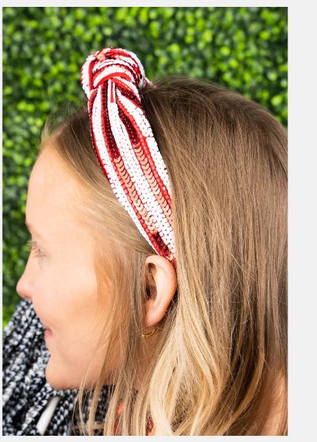 Red & White Sequin Bead Headband