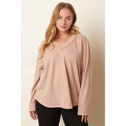 Plus Beige Corded Mélange Top