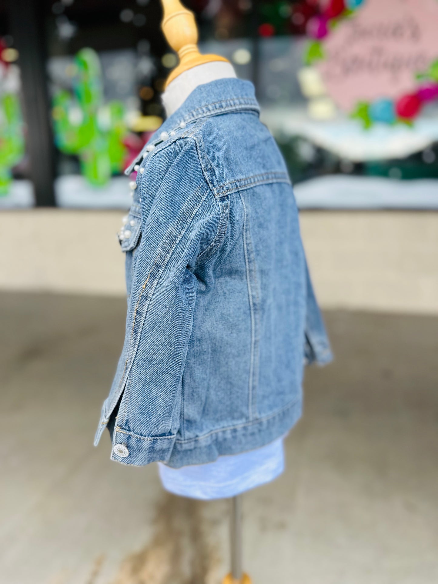 Girls Pearl Denim Jean Jacket