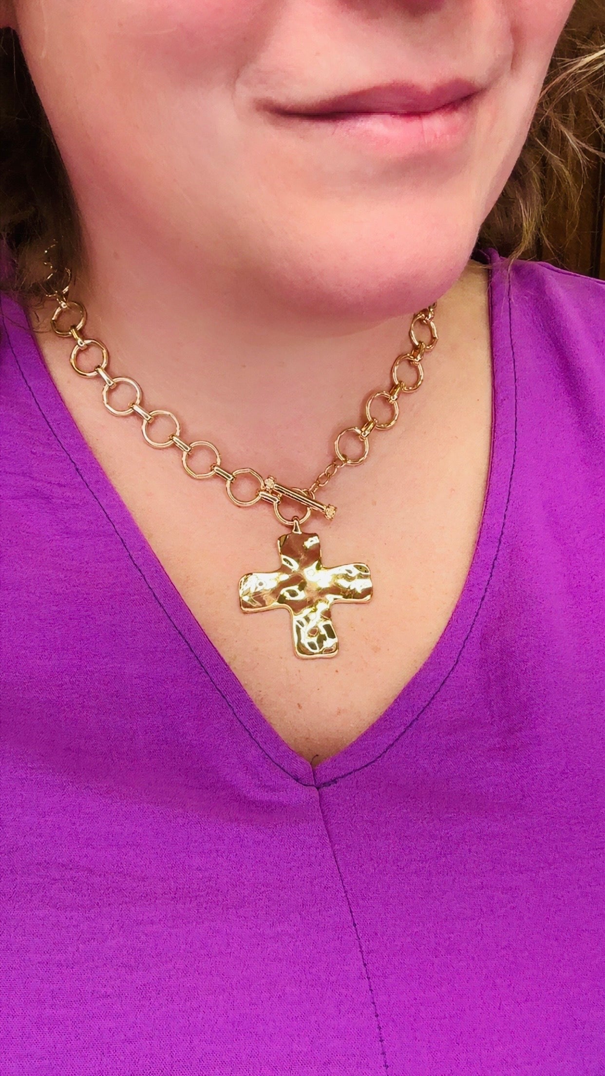 Hammered Cross Chunky Necklace