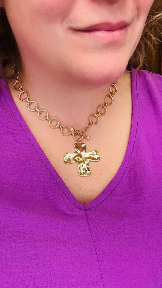 Hammered Cross Chunky Necklace