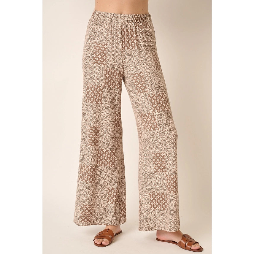 Damask Print Wide Leg Pants