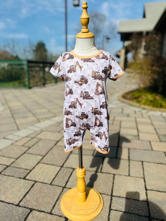 Construction Check Boy Romper