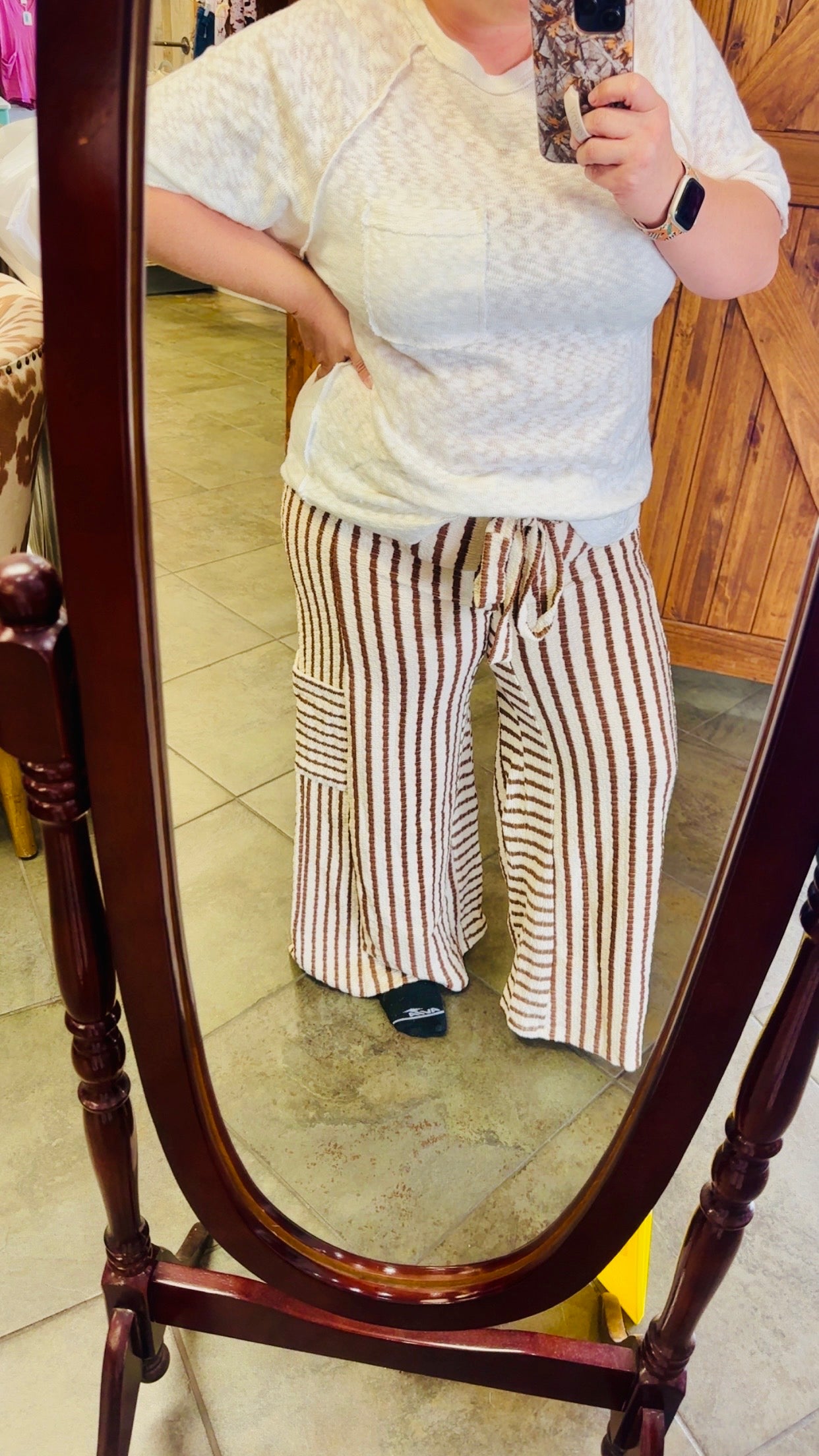 Mocha Cruise Stripped Wide Leg Pants
