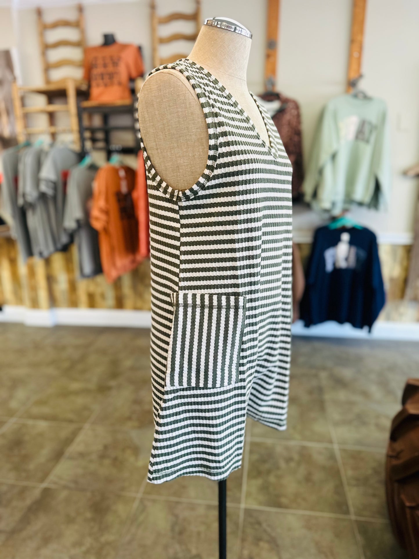 Boardwalk Stripped Romper-Olive