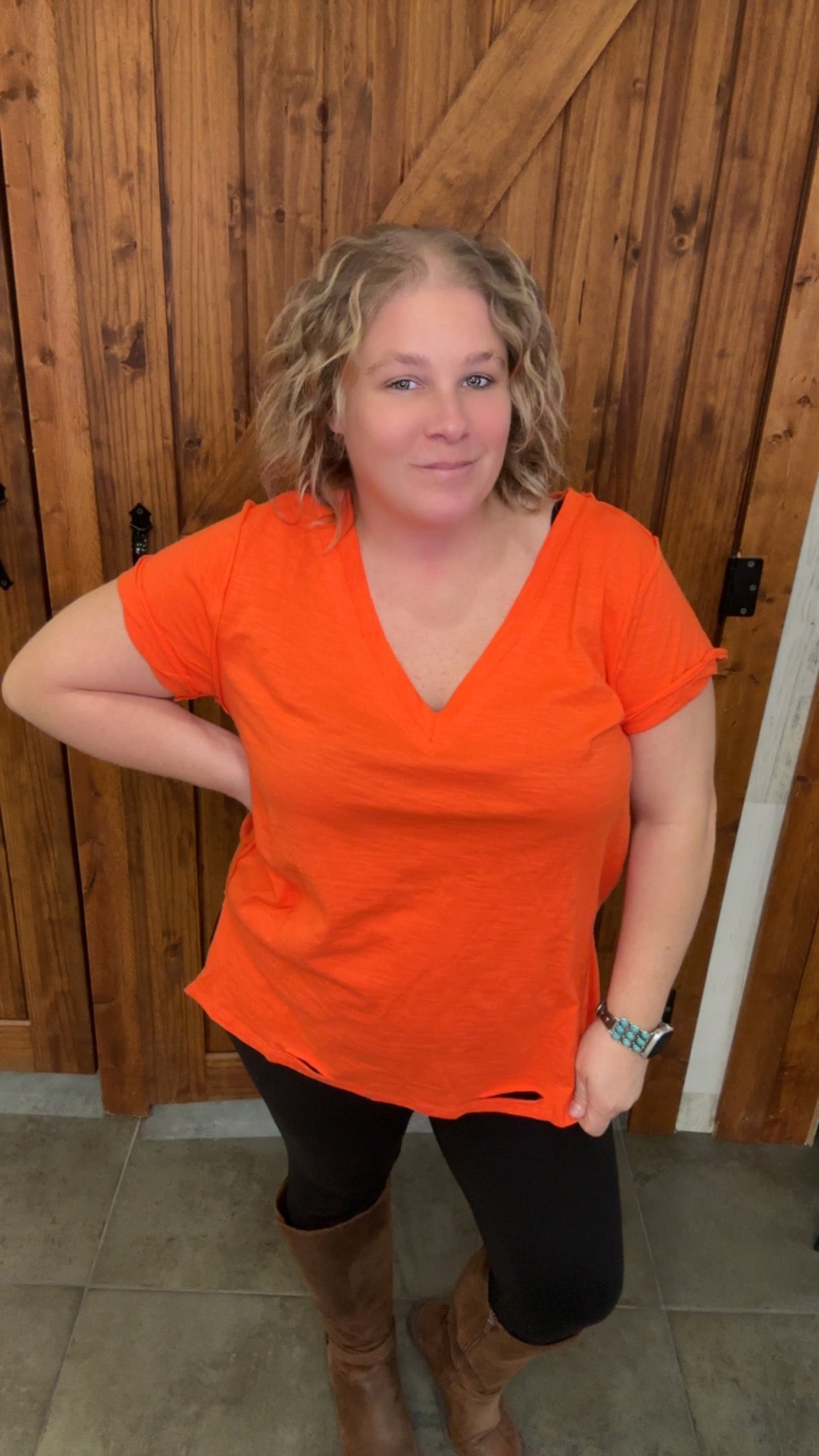 Orange Plus V-Neck Knit Top