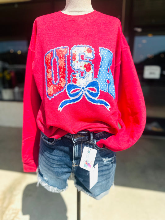 USA Lace Gingham Sweatshirt
