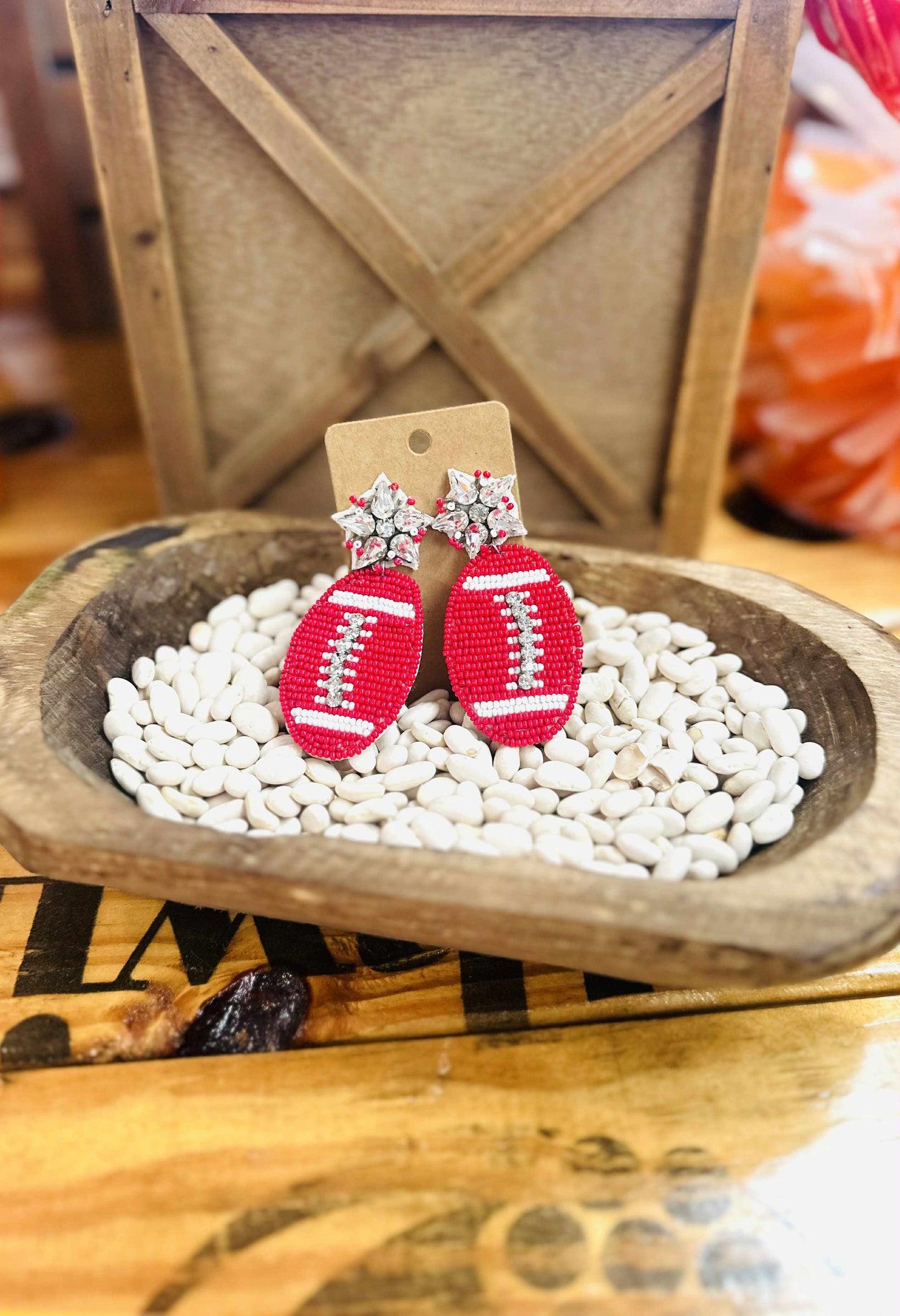 Red & White Seed Beaded Earrings