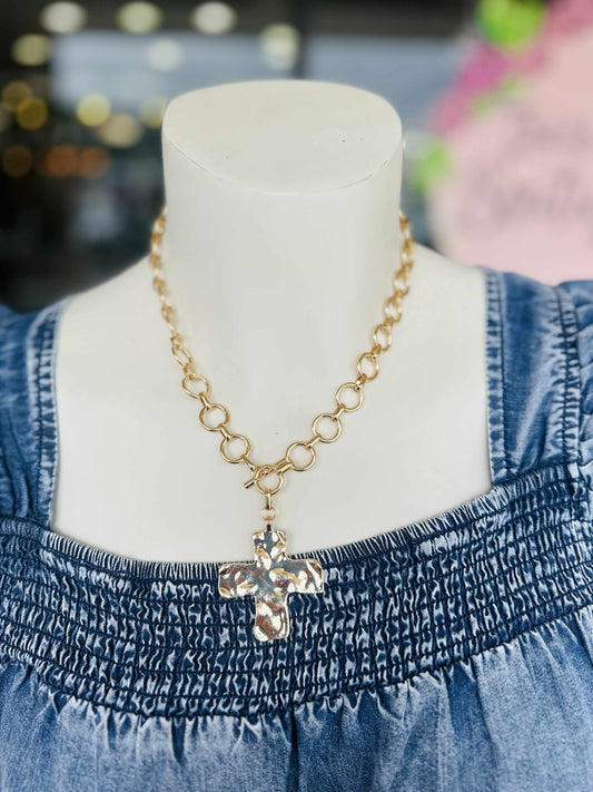 Hammered Bold Cross Necklace