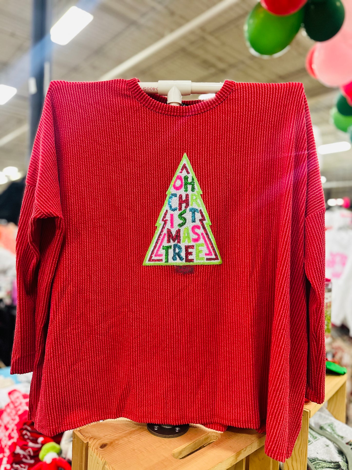 Sequin Oh Christmas Tree Ribbed Long Sleeve Top