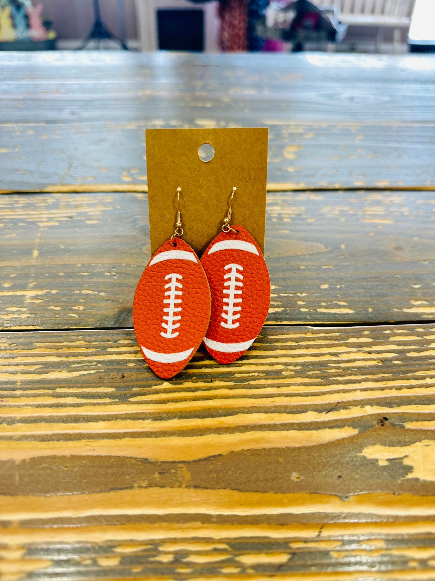 Football Genuine Leather Earrings Orange