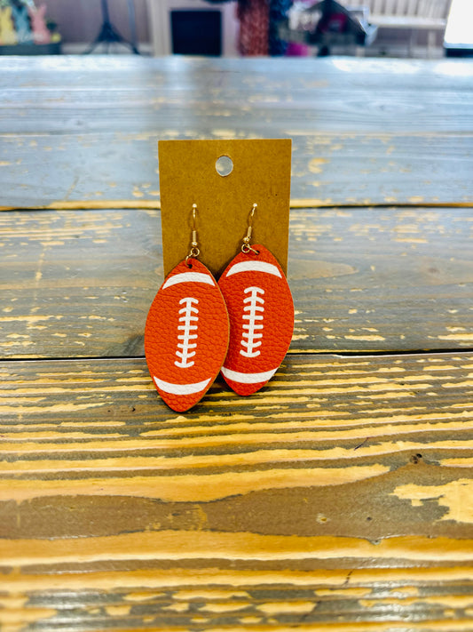 Football Genuine Leather Earrings Orange
