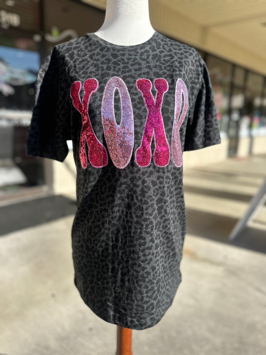 XOXO Sequin Patch Leopard Tshirt