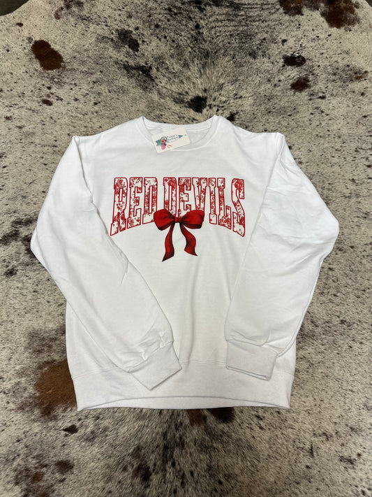 White Red Devils Lace Bow Sweatshirt