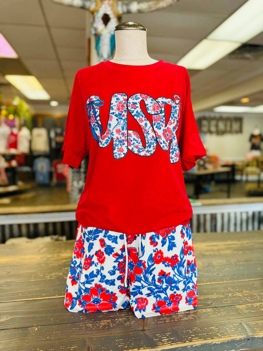 USA Floral Top & Shorts Set