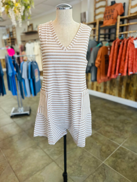 Boardwalk Striped Romper- Taupe