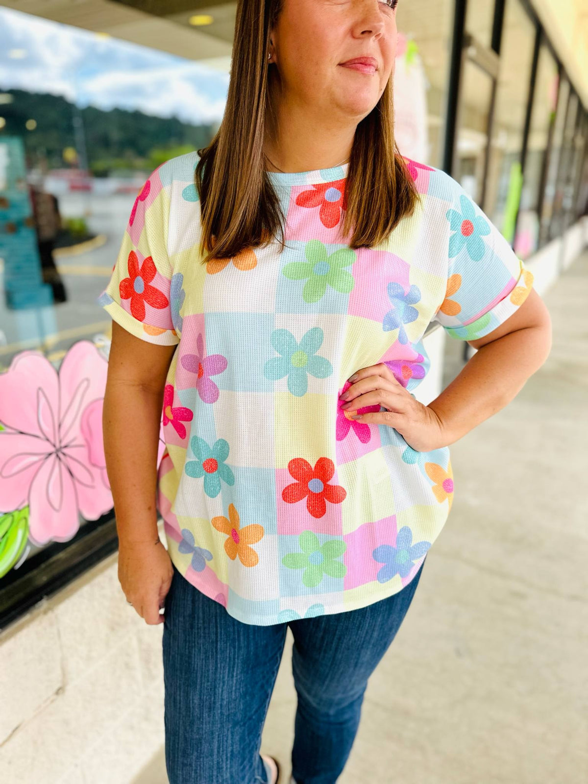 Pink Flower Knit Oversize Top