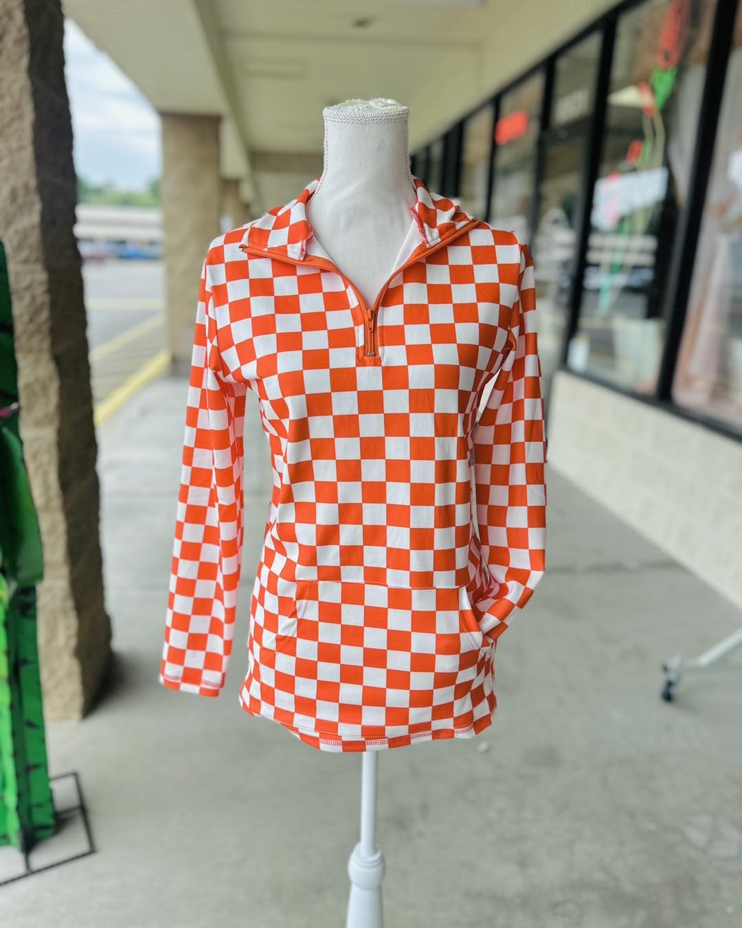 Orange Checkered Pep Rally Pullover
