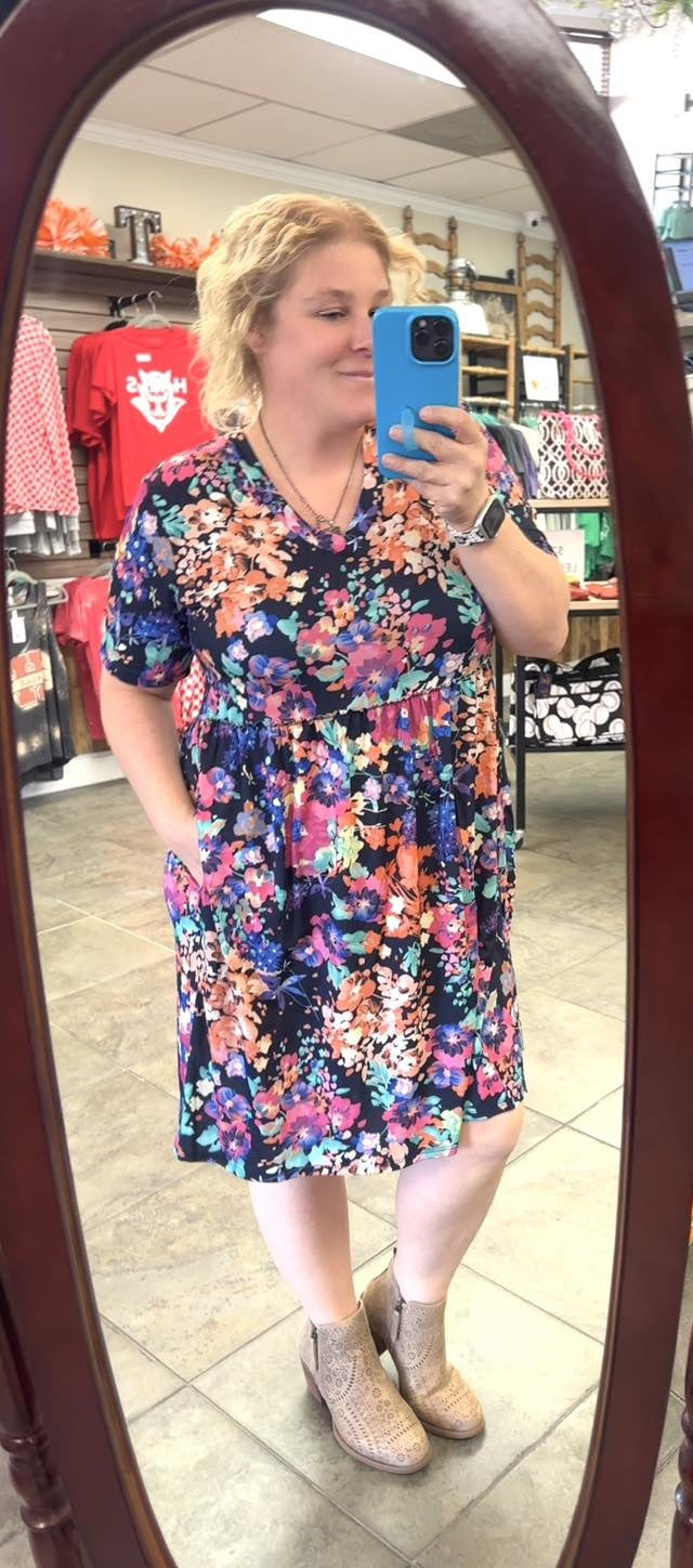 Navy Floral Dress 2X