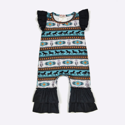 Turq Aztec Girls Romper