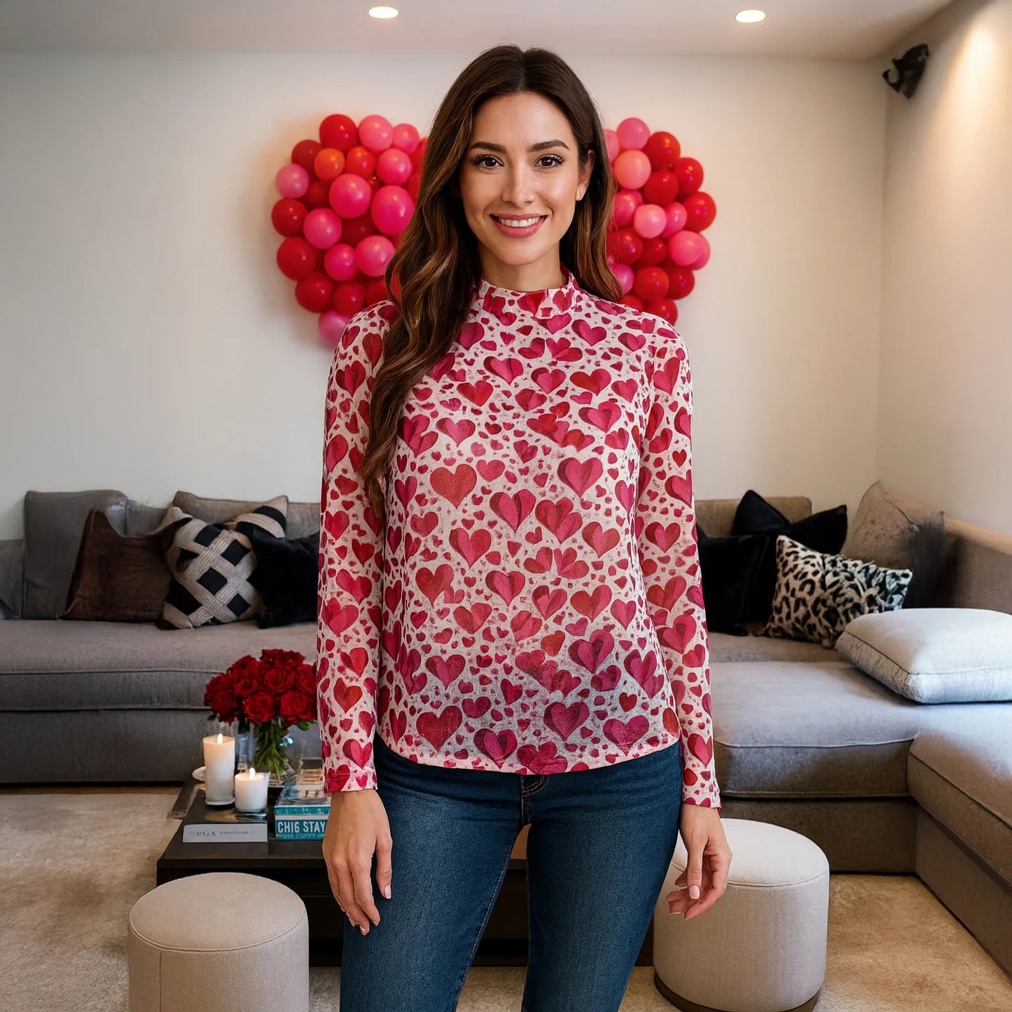 Pink Hearts Valentine's Mesh Top