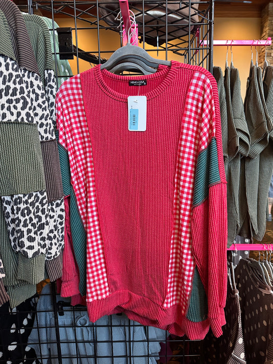Red/Green Oversized Top