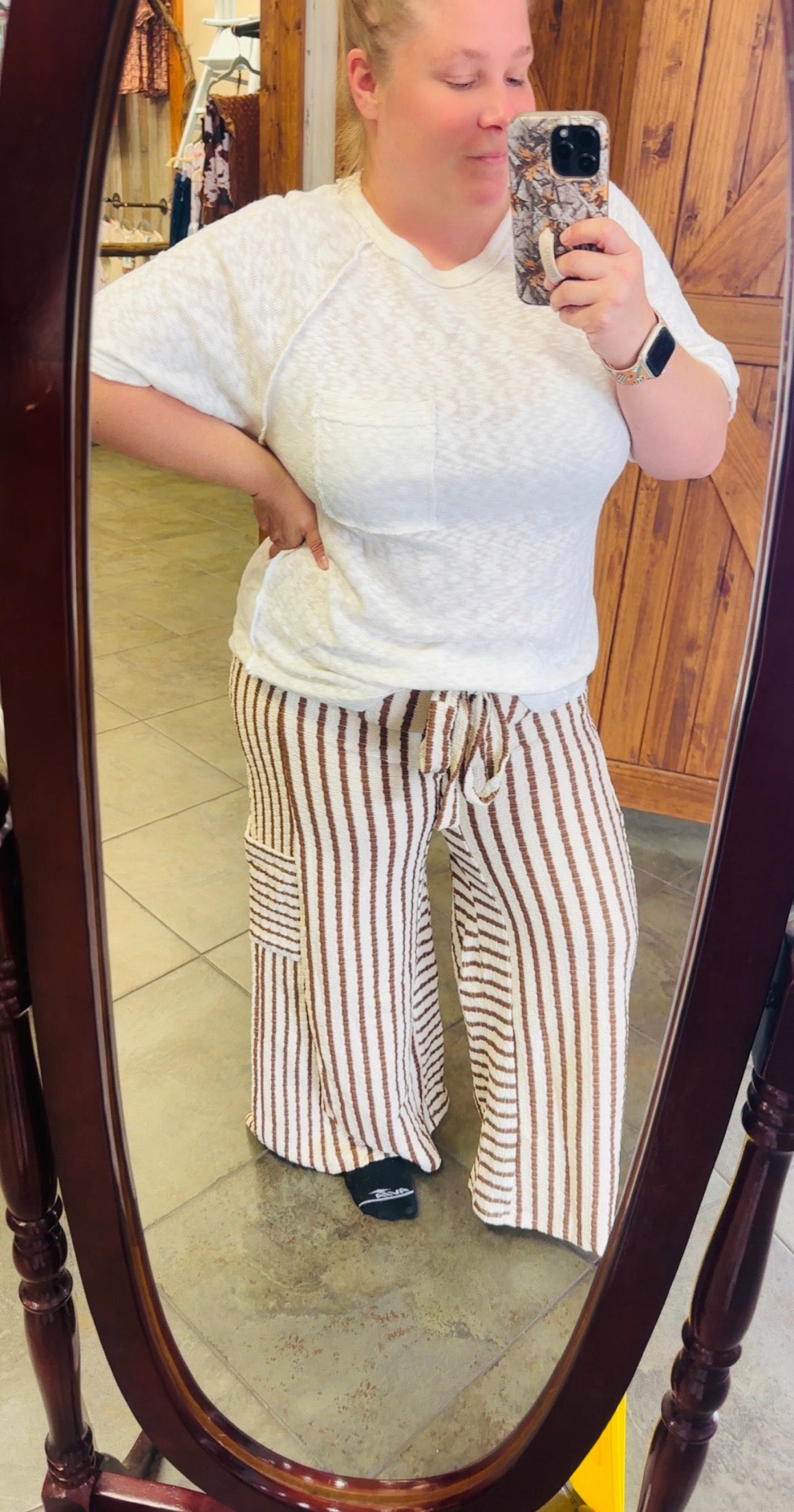 Mocha Cruise Stripped Wide Leg Pants
