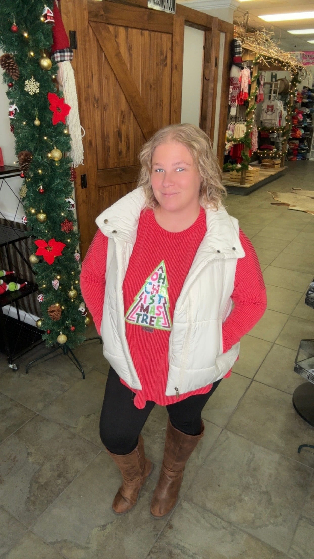 Sequin Oh Christmas Tree Ribbed Long Sleeve Top