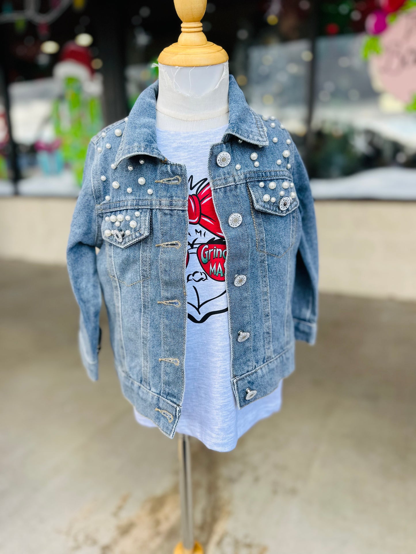 Girls Pearl Denim Jean Jacket