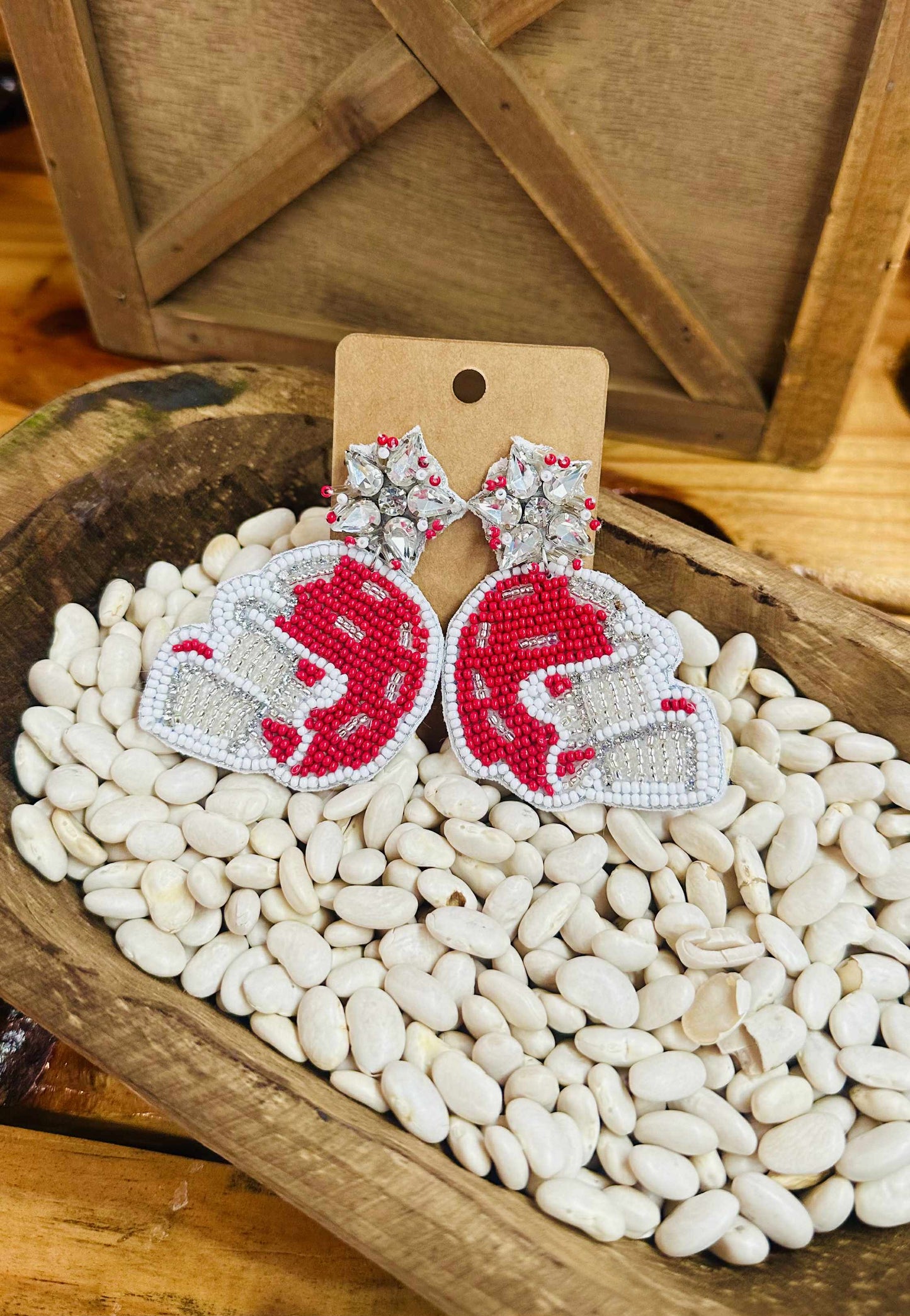 Red & White Seed Beaded Earrings