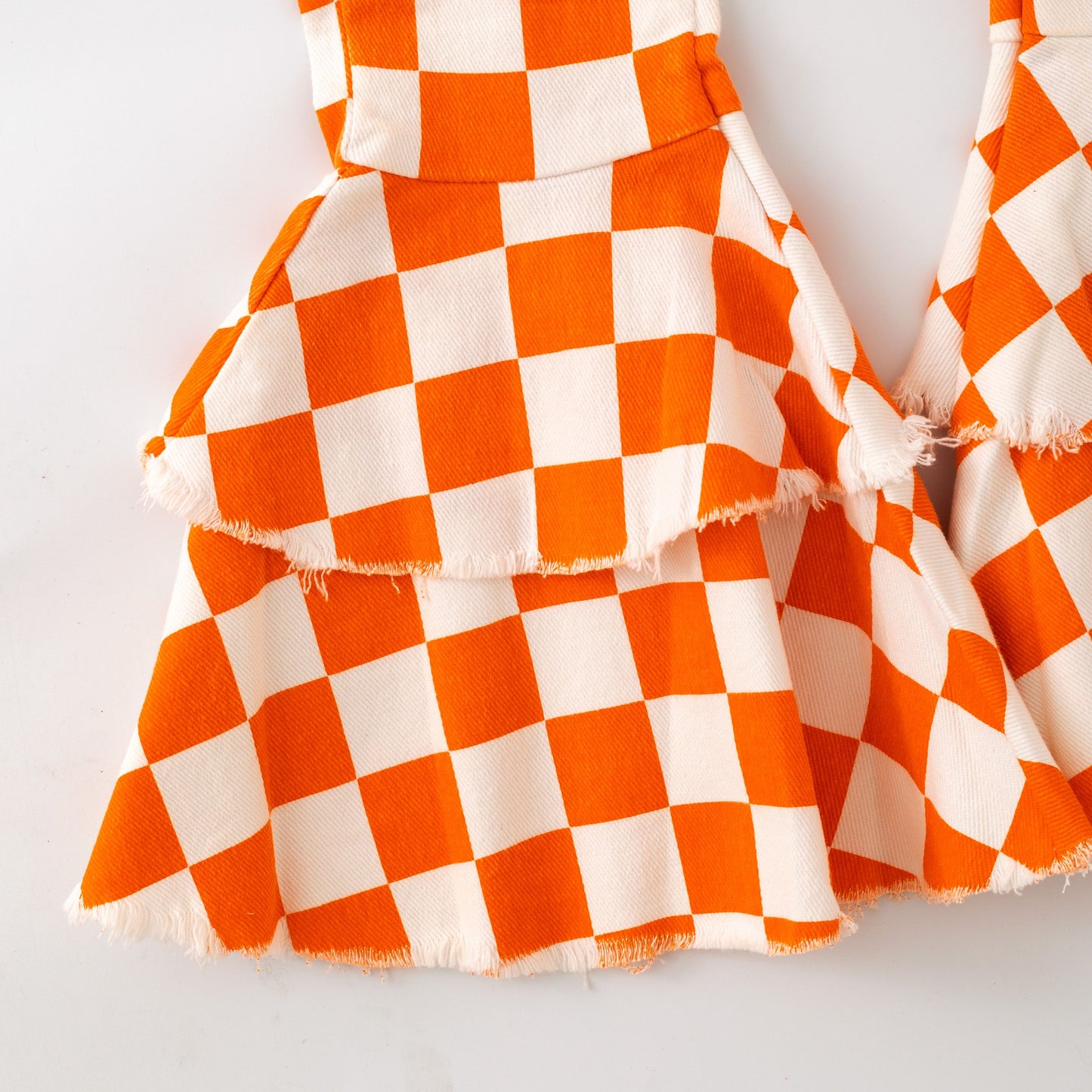 Orange Checkered Girls Denim Jeans