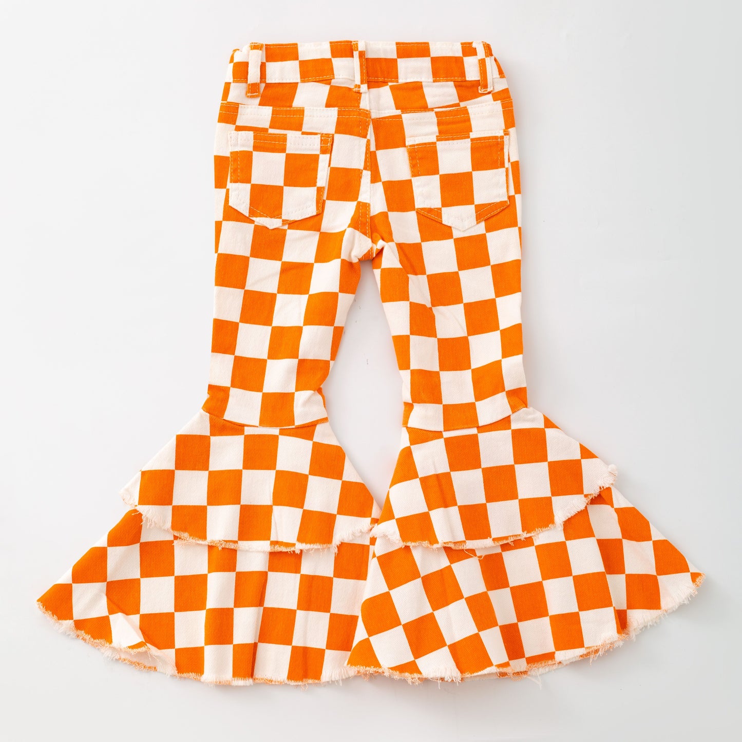 Orange Checkered Girls Denim Jeans
