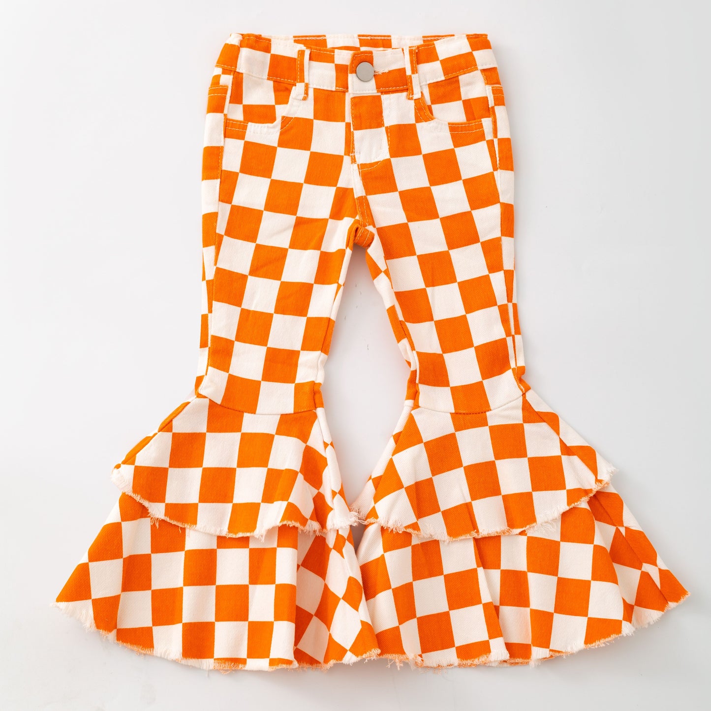 Orange Checkered Girls Denim Jeans