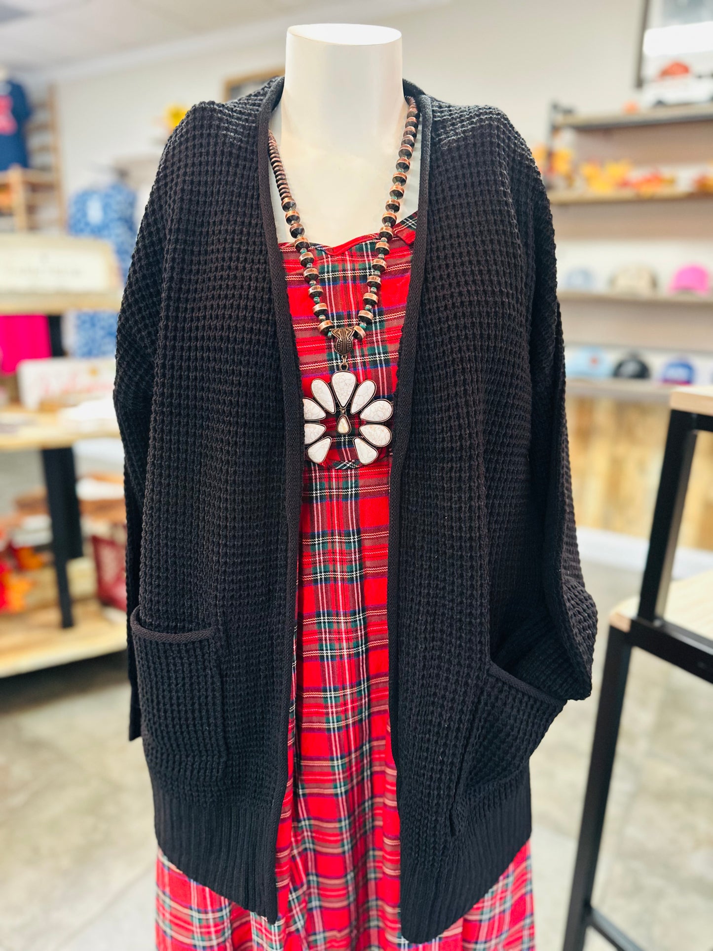 Black Waffle Plus Size Cardigan