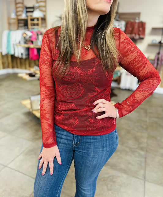 Write it in Red Lace Top