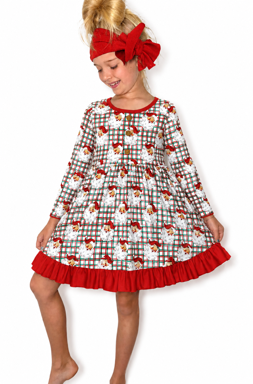 Gingham Santa Girls Dress