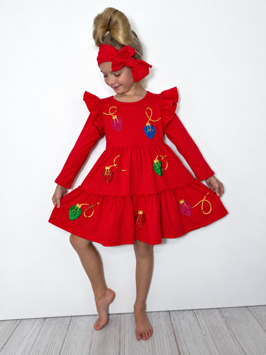 Girls Christmas Lights Sequin Dress