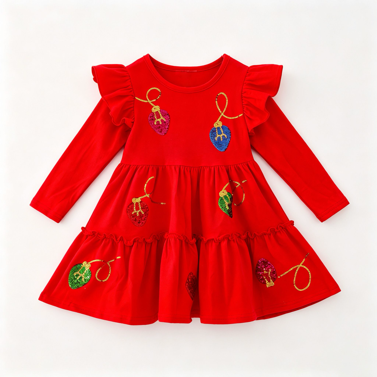 Girls Christmas Lights Sequin Dress