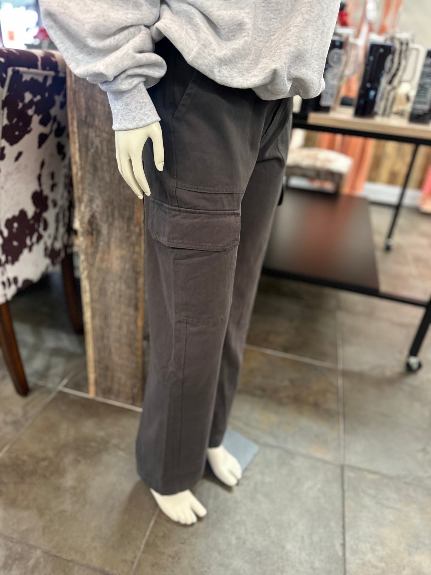 Charcoal Straight Leg Cargo Pants