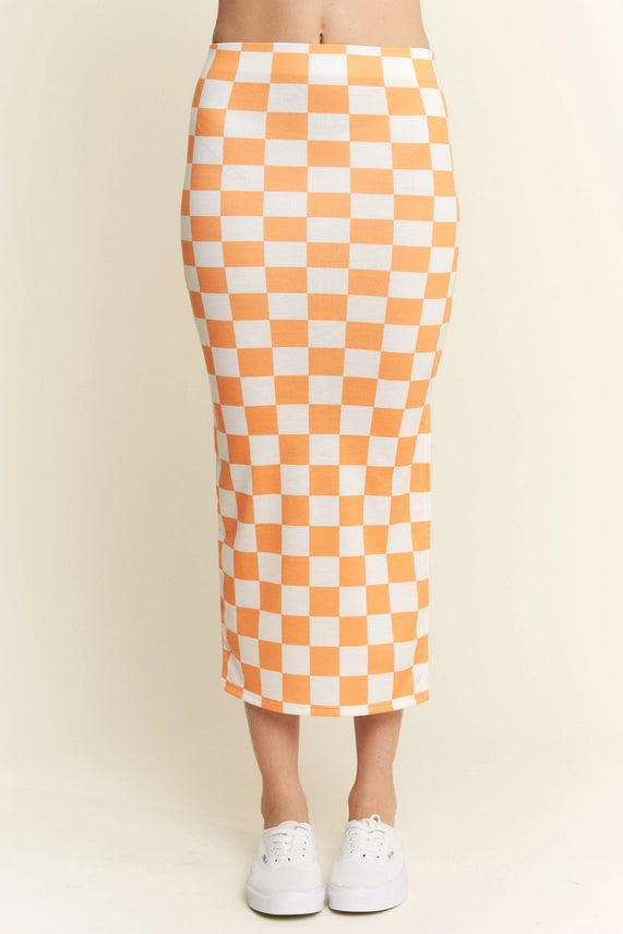 HI- Waist Checkered Midi Pencil Skirt