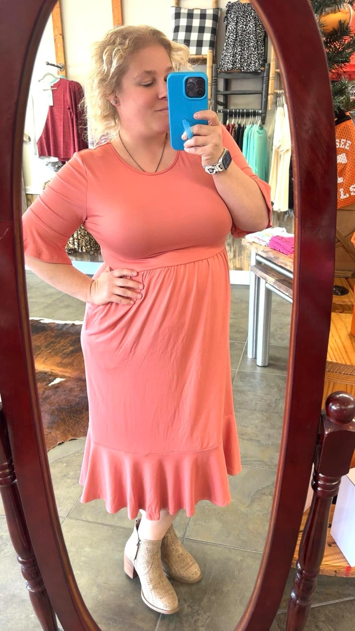 Mauve Ruffle Half Sleeve Dress