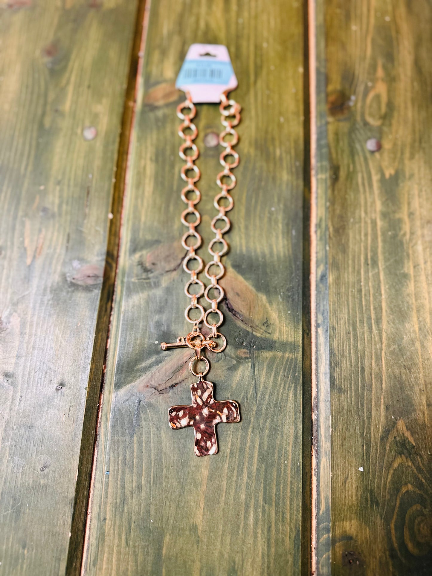 Hammered Cross Chunky Necklace