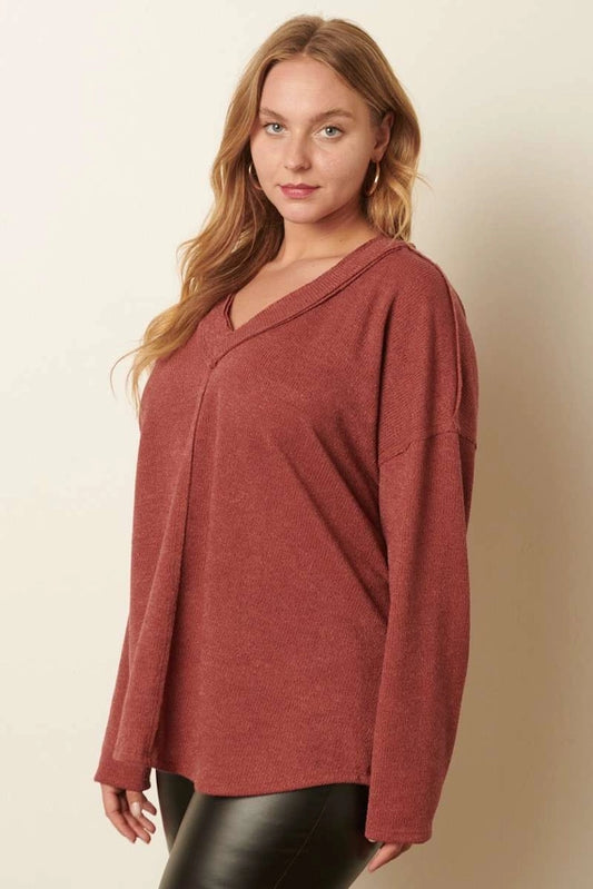 Plus Mauve Corded Melange Top