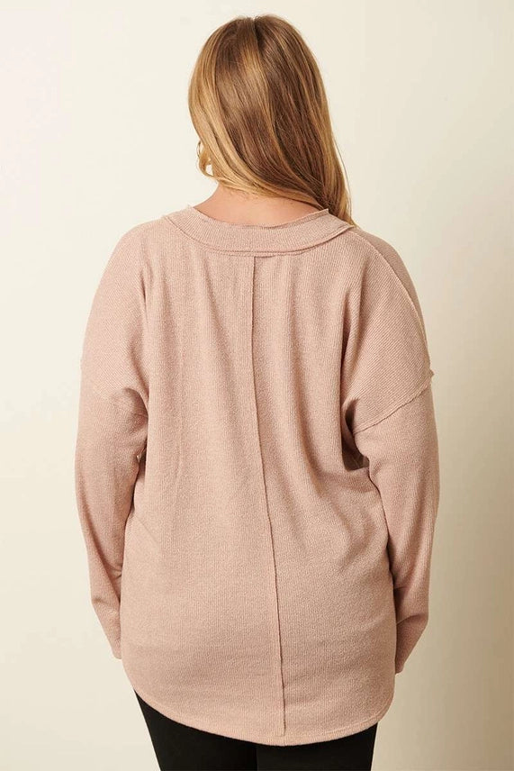 Plus Beige Corded Mélange Top